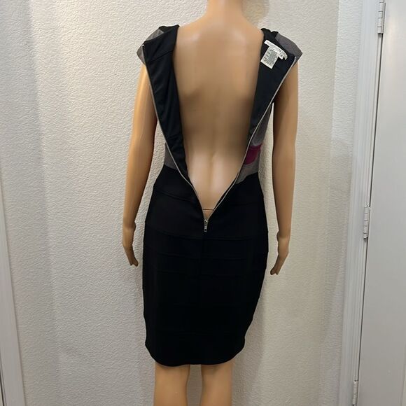 Maggy London Dress Sz 4 v Neck Cap Sleeve Black Gray Burgundy Silver Zipper - Picture 8 of 9